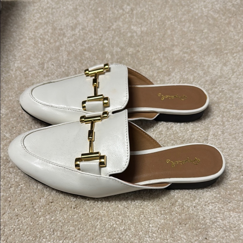 Qupid White and Gold Mules with Sleek Design